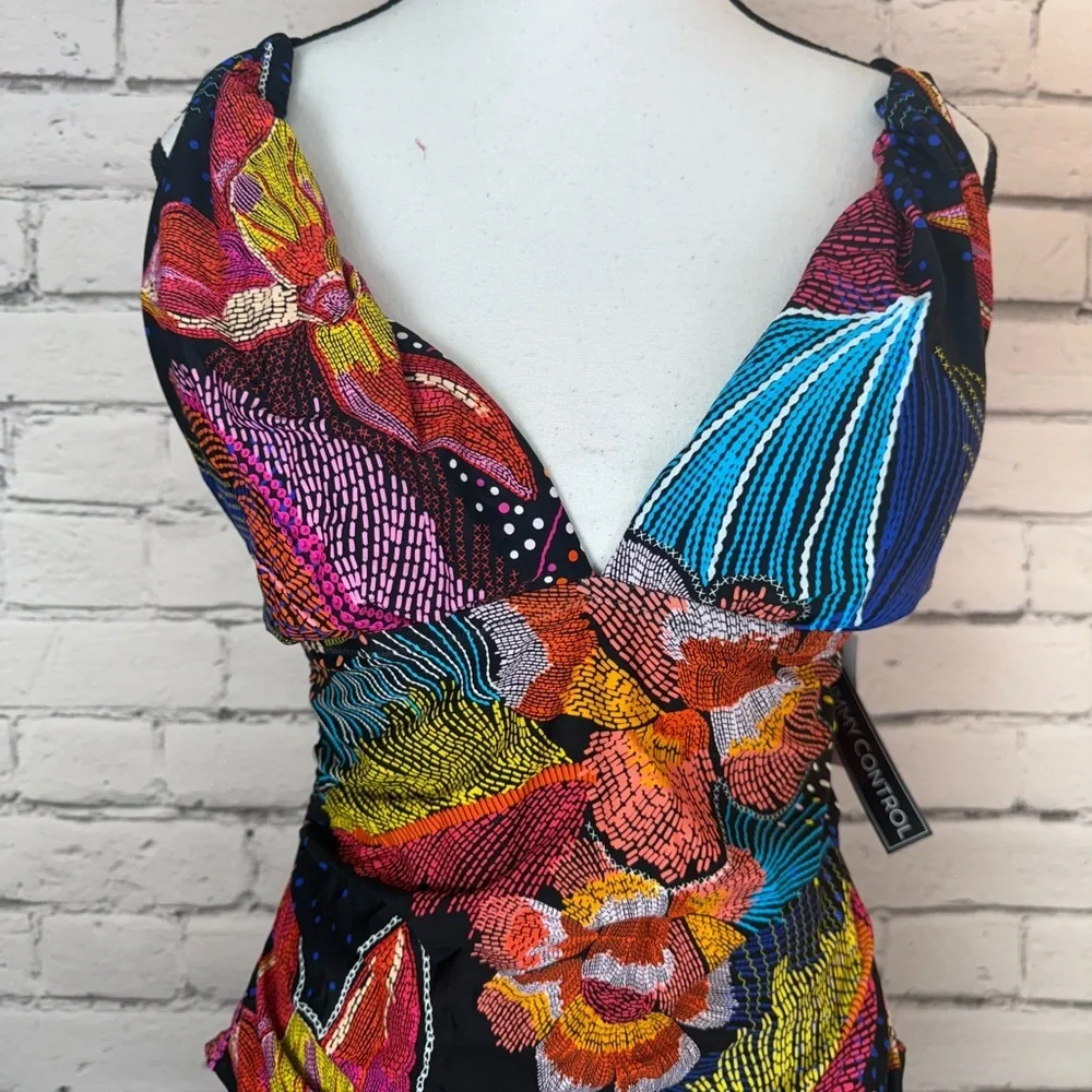La Blanca Women's High Neck Keyhole Mio One Piece Swimsuit, Sunlit Soiree, Sz 16 - Picture 2 of 10